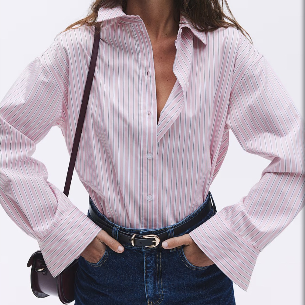 H&M Pink and White Long Sleeve Button Down Shirt
